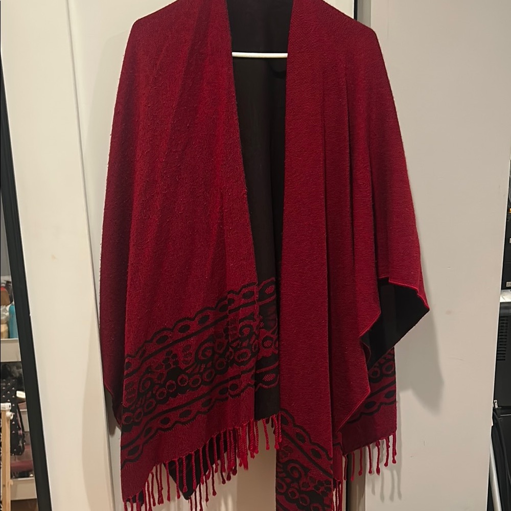 Red and Black Fringed Shawl